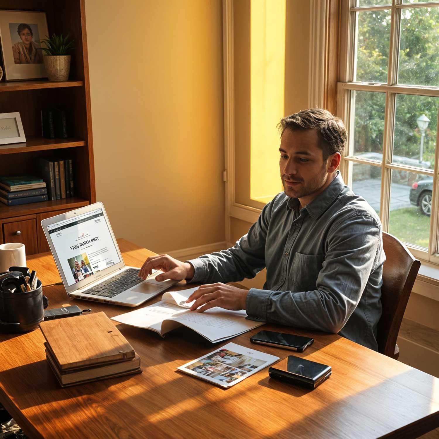 Business owner reviewing branding materials